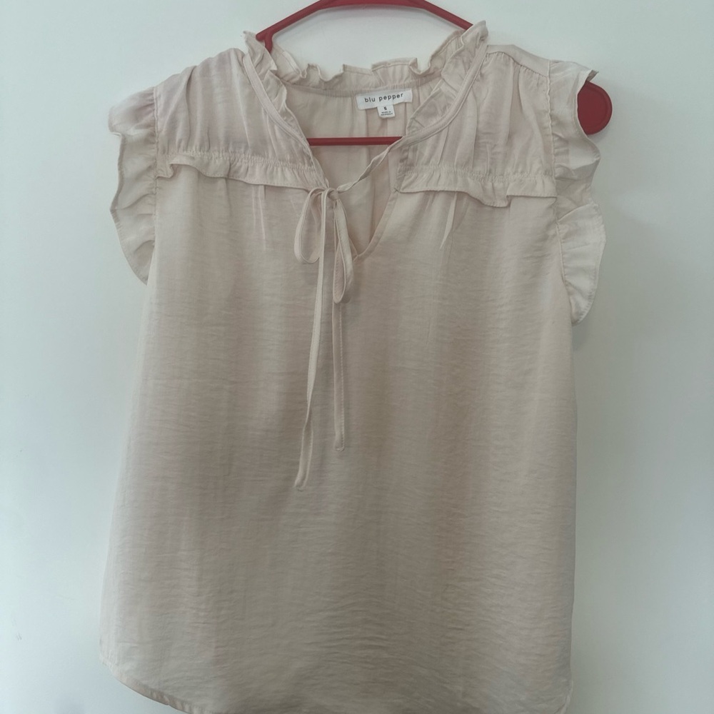 Blu Pepper Cream Blouse with Ruffle Details